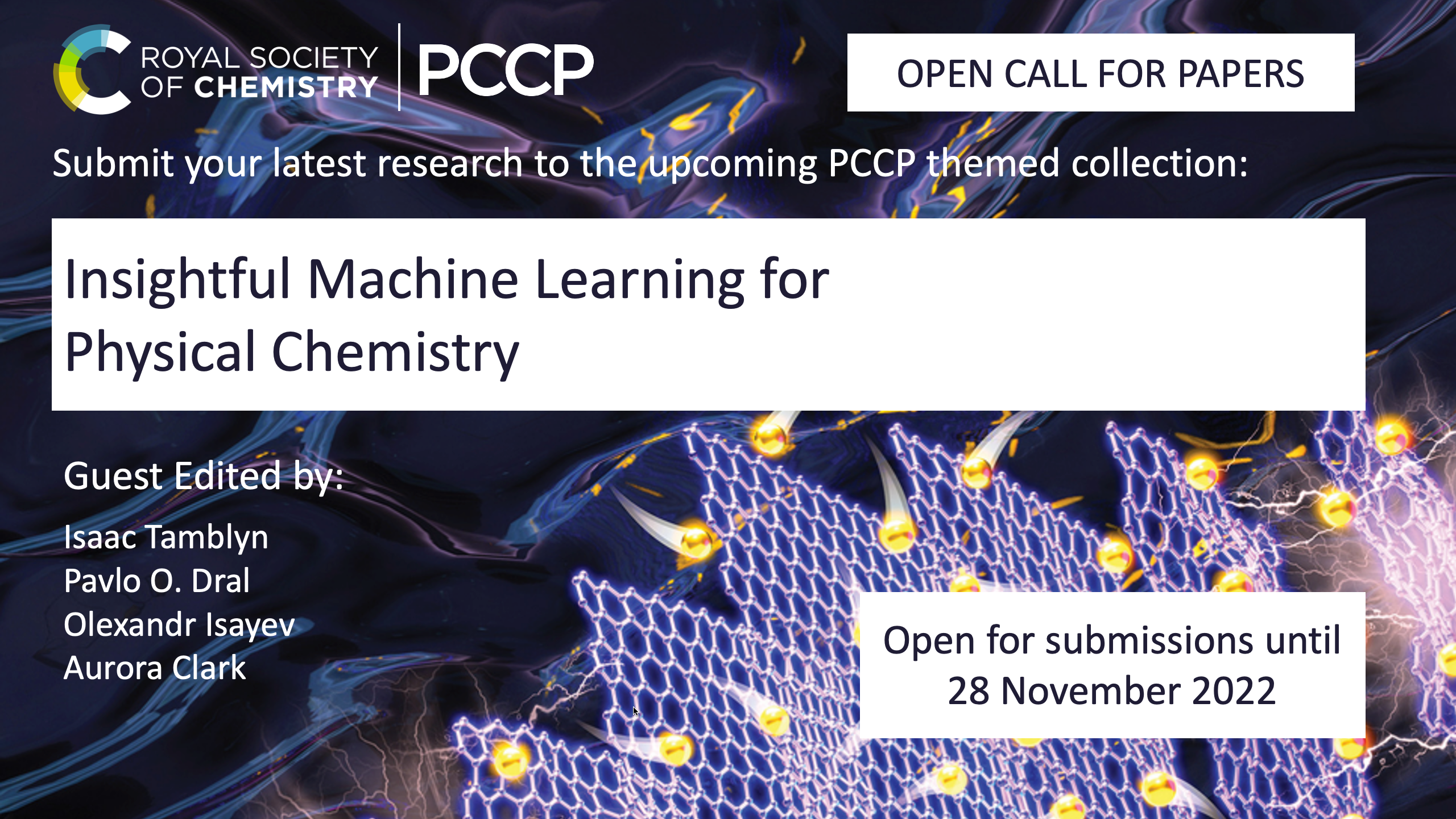 The themed collection and the editorial on Insightful machine learning for physical chemistry in finalized and published in PCCP