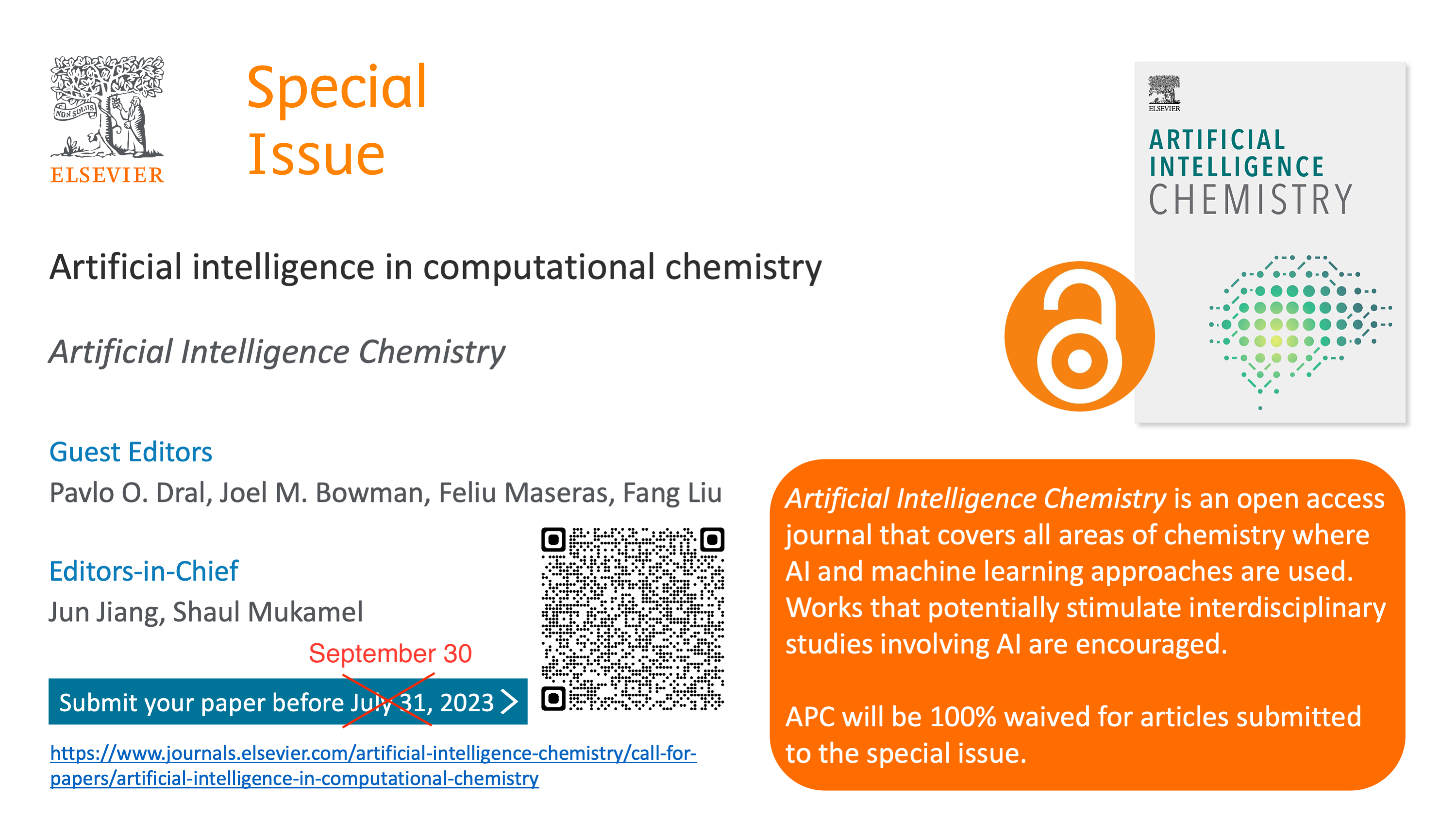 Submissions to Special Issue ‘Artificial Intelligence in Computational Chemistry’ is extended to September 30!