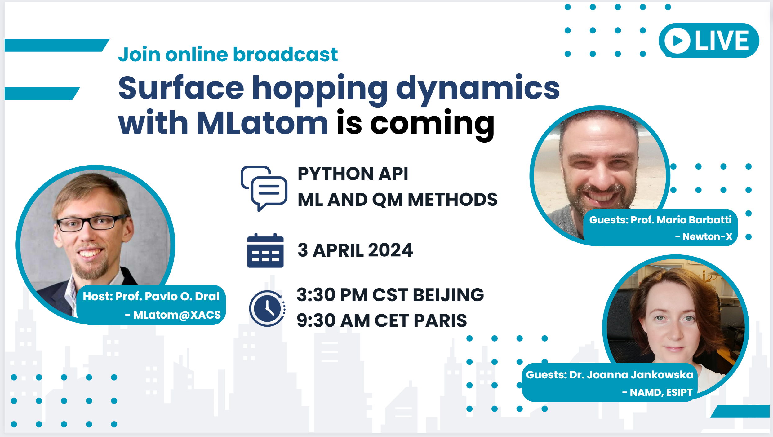 Surface hopping dynamics with MLatom is coming: Join online broadcast!